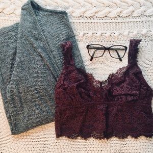Aerie Burgundy Lace Bralette - Size Medium